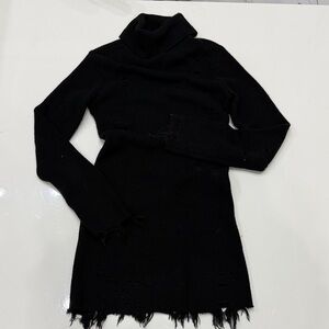 Lovers & Friends  Turtleneck Long-Sleeve Distressed Knit Dress